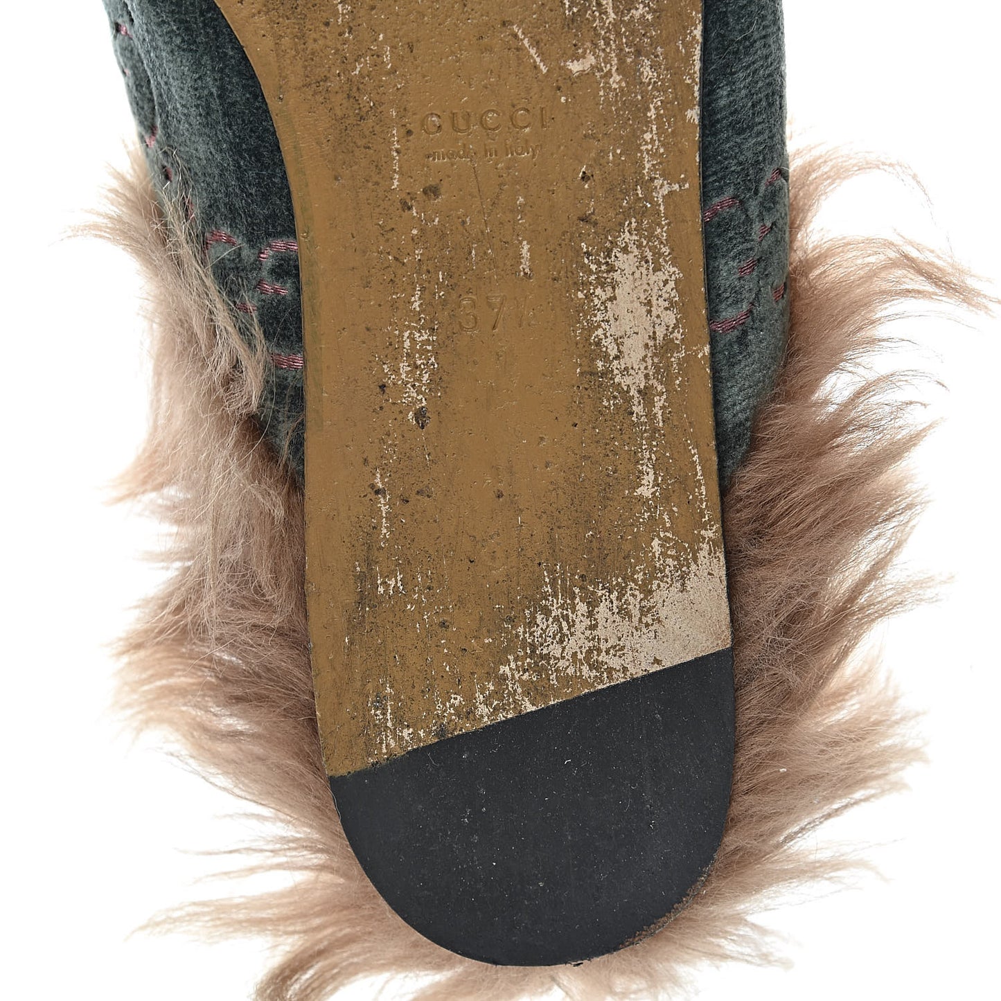 Velvet GG Monogram Fur Womens Princetown Slippers 37.5 Avio Dusty Pink
