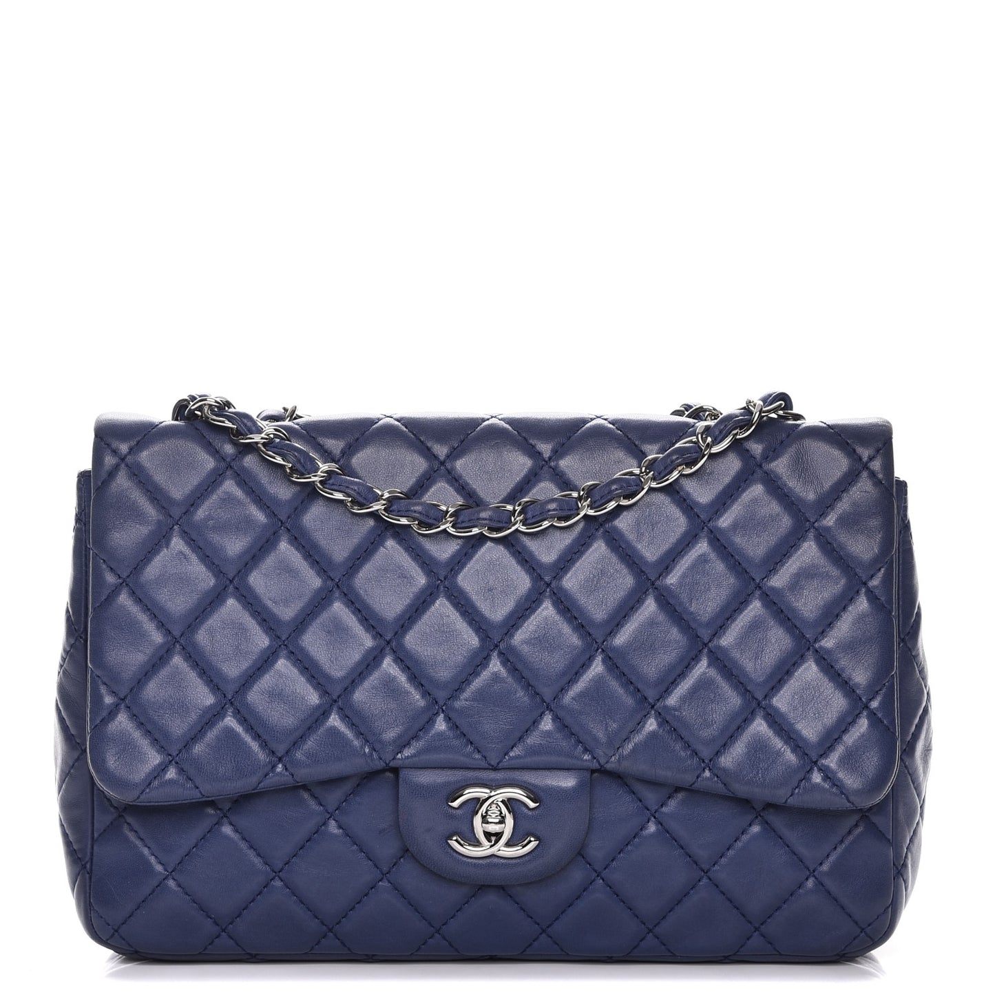 Lambskin Quilted Jumbo Single Flap Blue