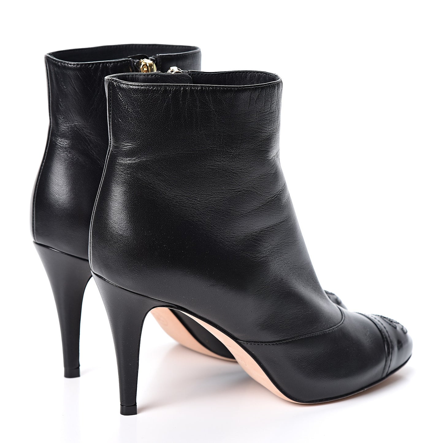 Lambskin Patent Cap Toe Short Ankle Boots 35.5 Black