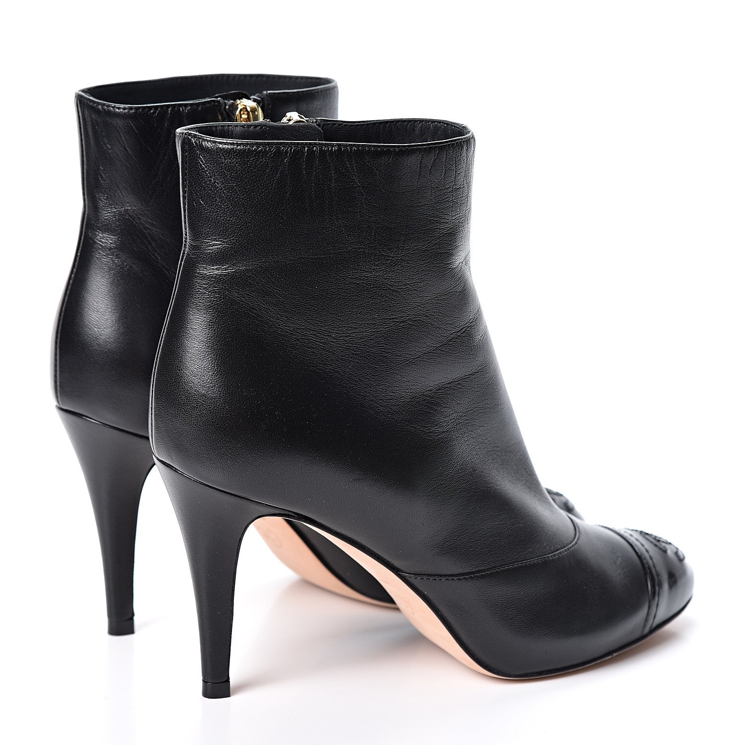Chanel Lambskin Patent Cap Toe Short Ankle Boots 35.5 Black 5 of 12