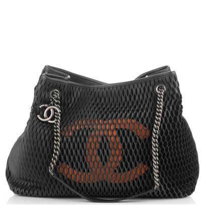 Chanel Calfskin Laser Cut Perforated CC Tote Black 1 of 6