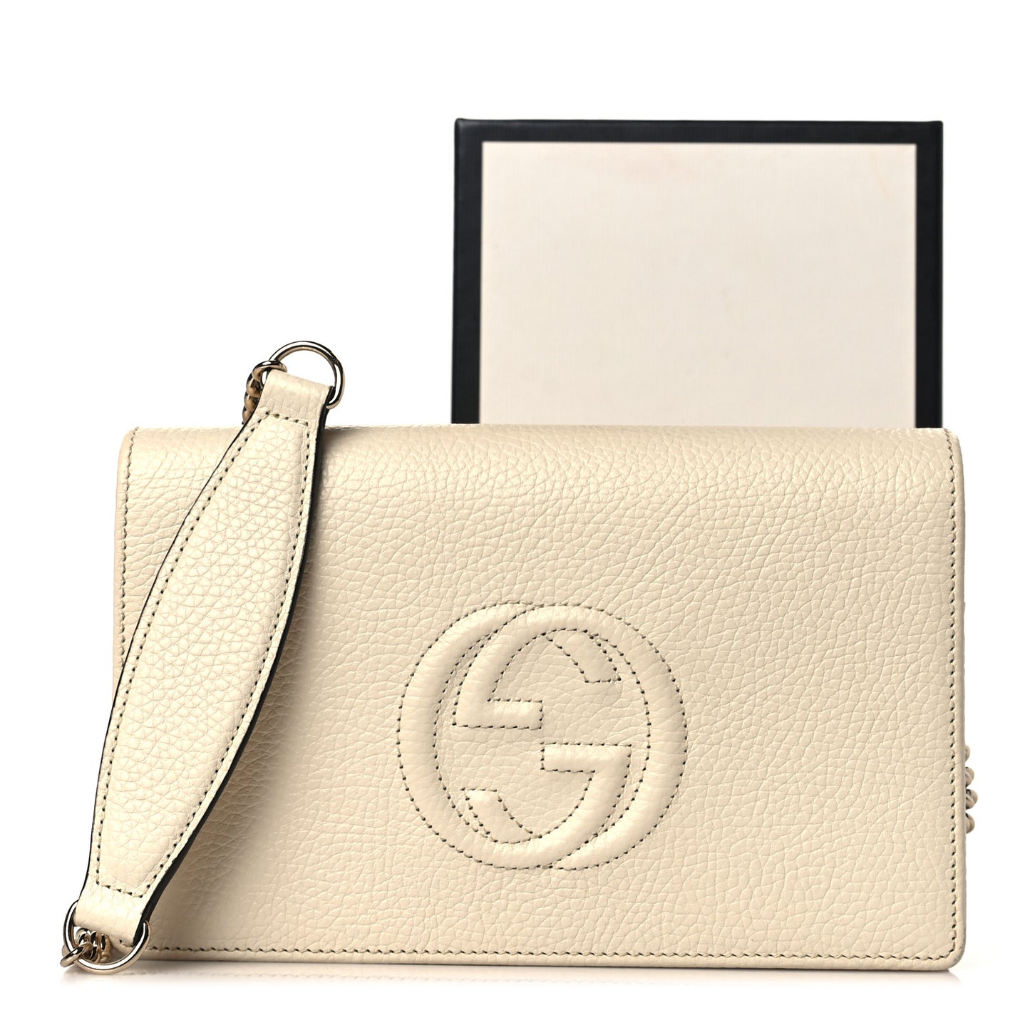 Pebbled Calfskin Soho Wallet on Chain Ivoire