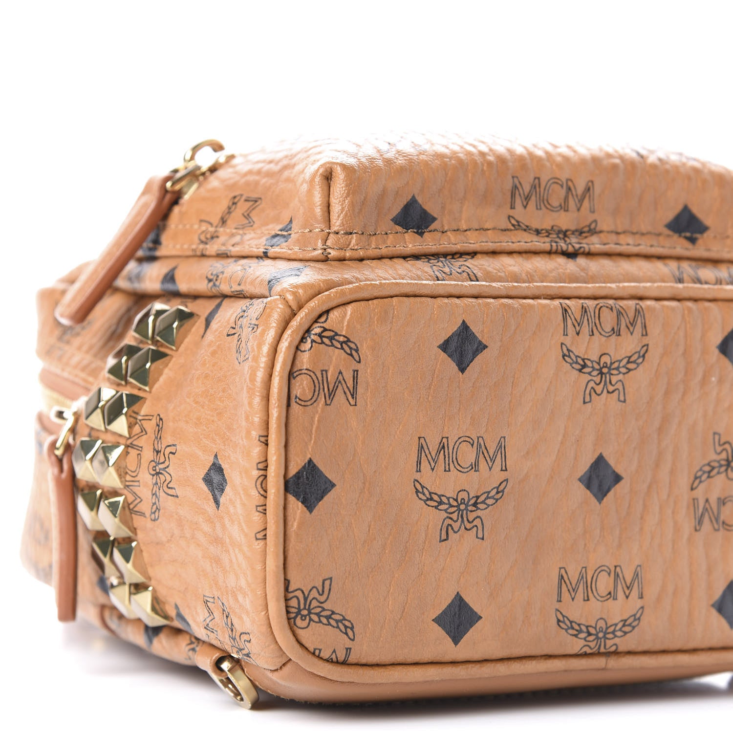 MCM Visetos Side Stud X-Mini Stark Bebe Boo Backpack Cognac 5 of 9