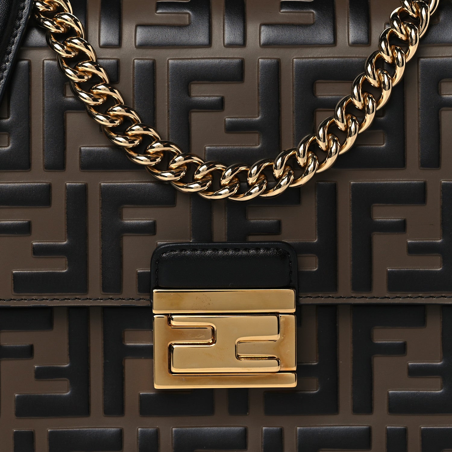 Fendi Vitello Liberty Bi-Color FF 1974 Embossed Small Kan U Shoulder Bag Maya Black 8 of 10