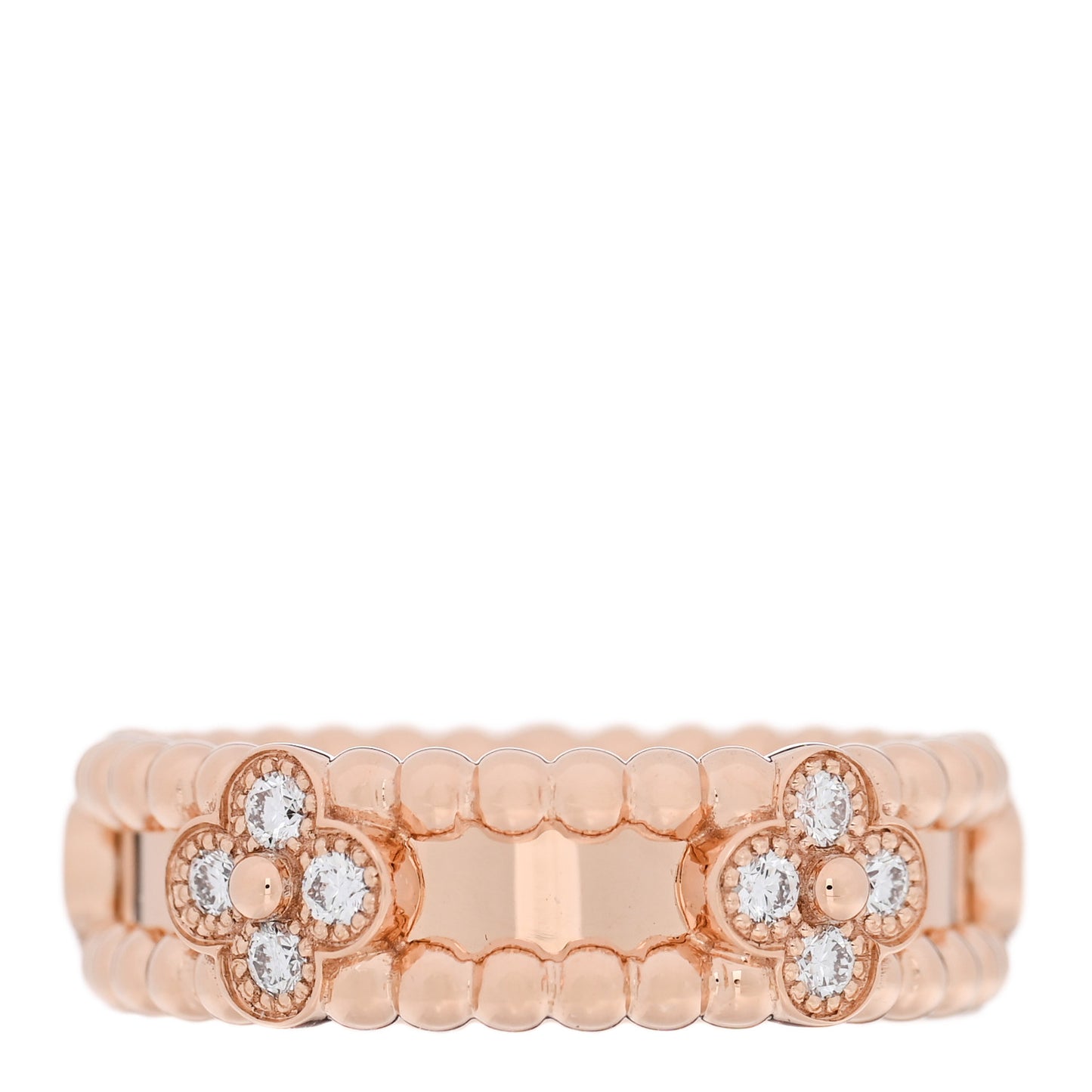 18K Rose Gold Diamond Sweet Perlee Clovers Ring 50 5.5