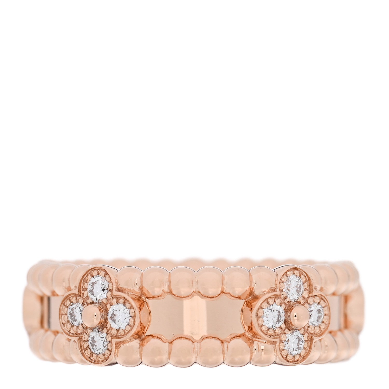 Van Cleef & Arpels 18K Rose Gold Diamond Sweet Perlee Clovers Ring 50 5.5 3 of 5