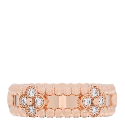 Van Cleef & Arpels 18K Rose Gold Diamond Sweet Perlee Clovers Ring 50 5.5 3 of 5