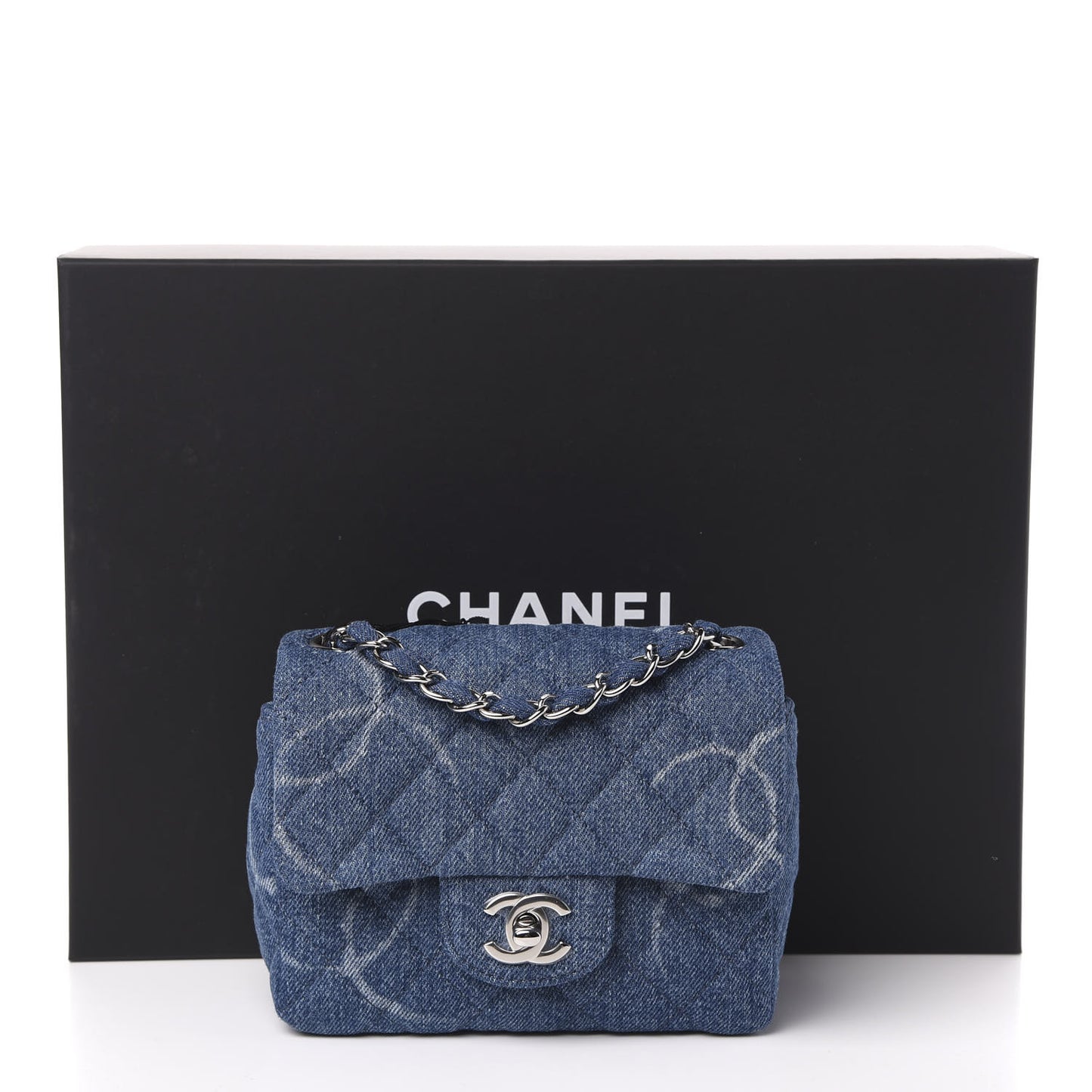 Denim CC Quilted Mini Square Flap Blue