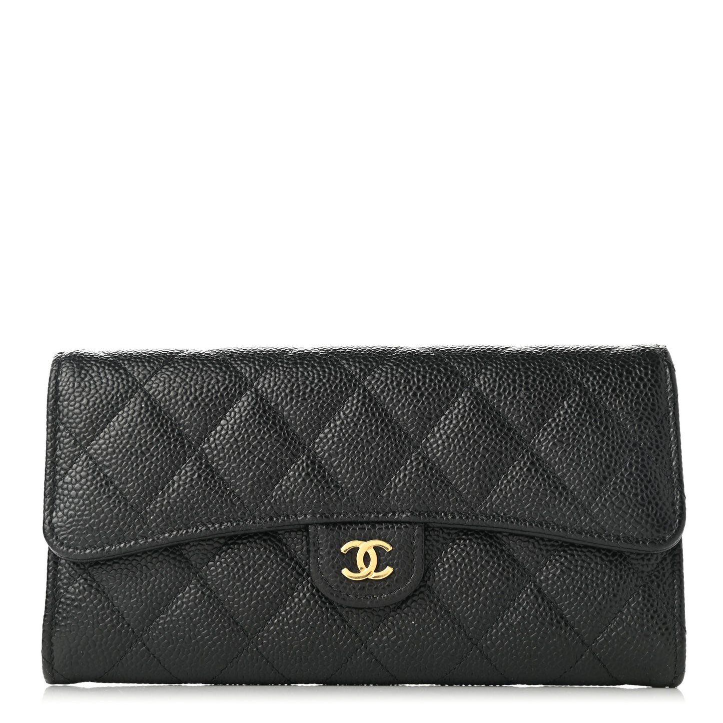 Caviar Quilted Large Gusset Flap Wallet Black