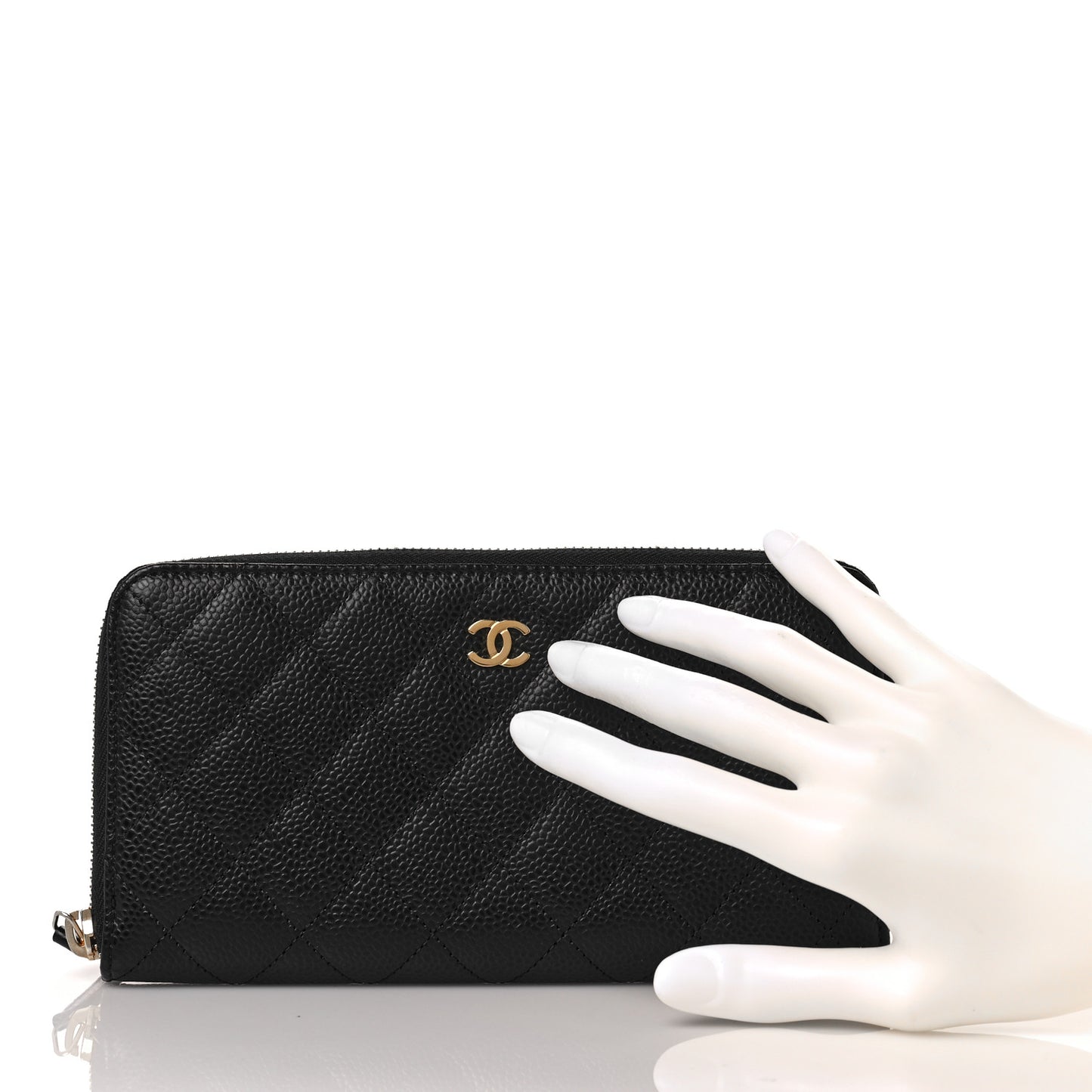 Caviar Quilted Large Gusset Zip Around Wallet Black