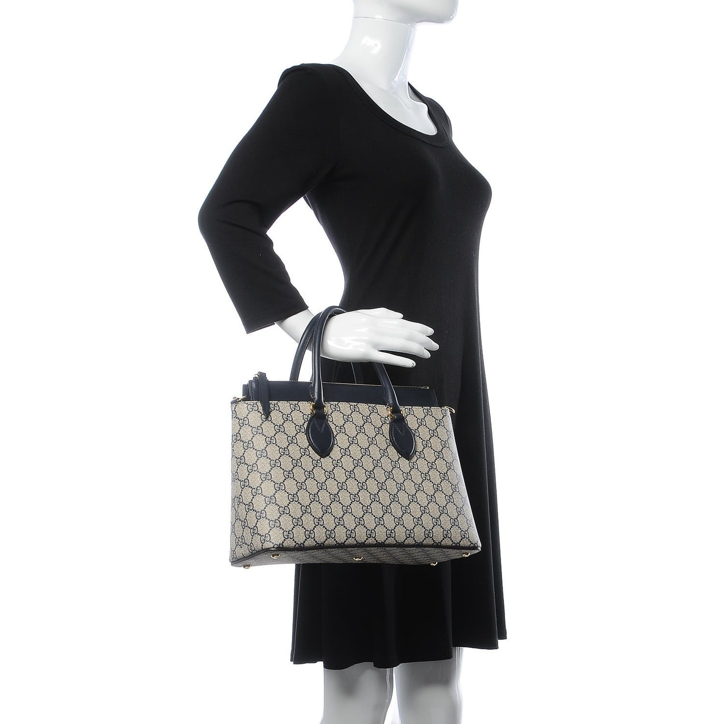 GG Supreme Monogram Small Zip Top Tote Beige Blue