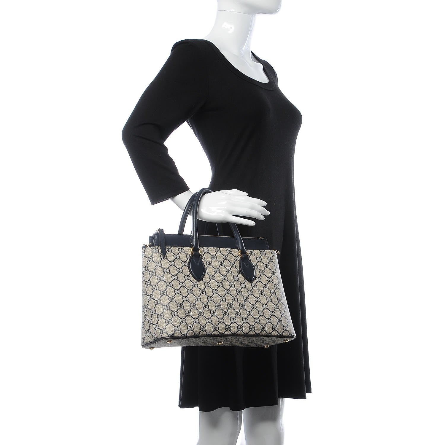 Gucci GG Supreme Monogram Small Zip Top Tote Beige Blue 2 of 10
