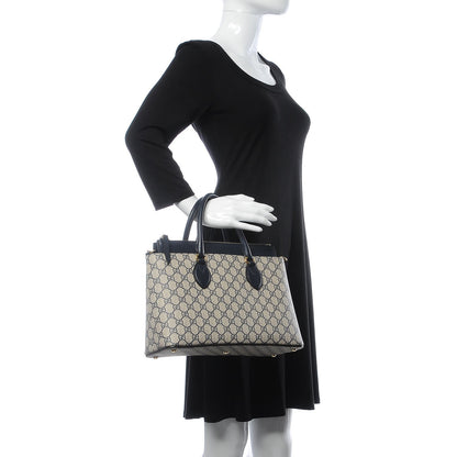 Gucci GG Supreme Monogram Small Zip Top Tote Beige Blue 2 of 10