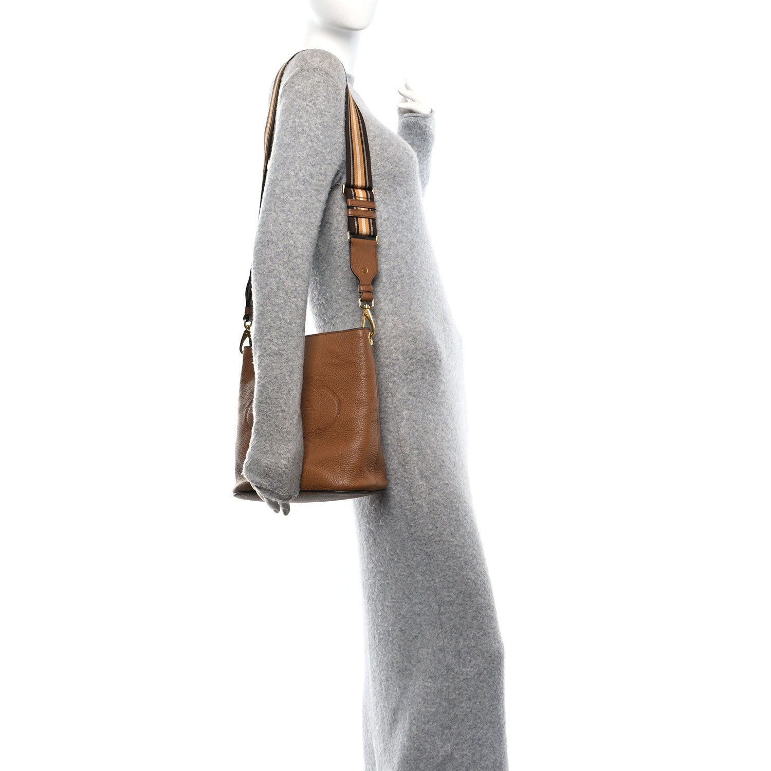 Prada Vitello Phenix Embossed Logo Shoulder Bag Brown 1689050