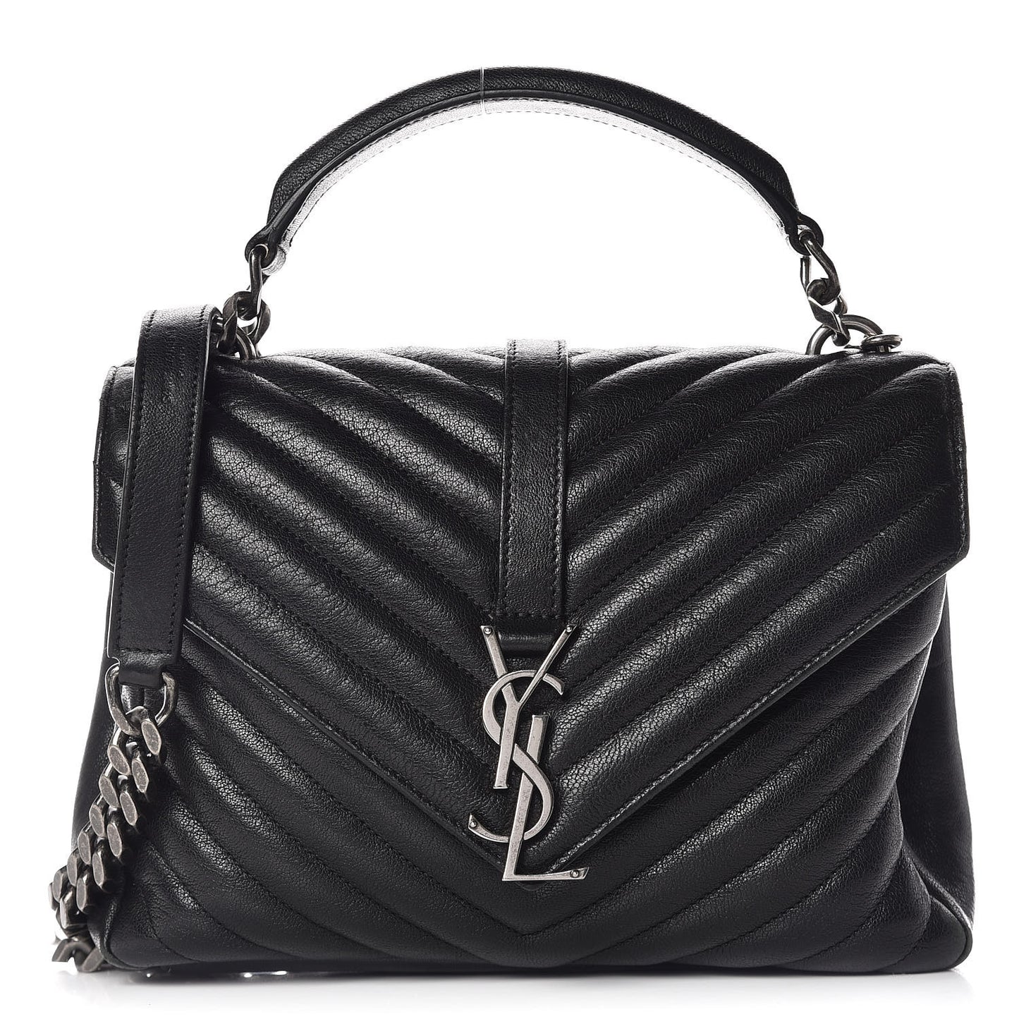 Sheepskin Matelasse Chevron Monogram Medium College Bag Black