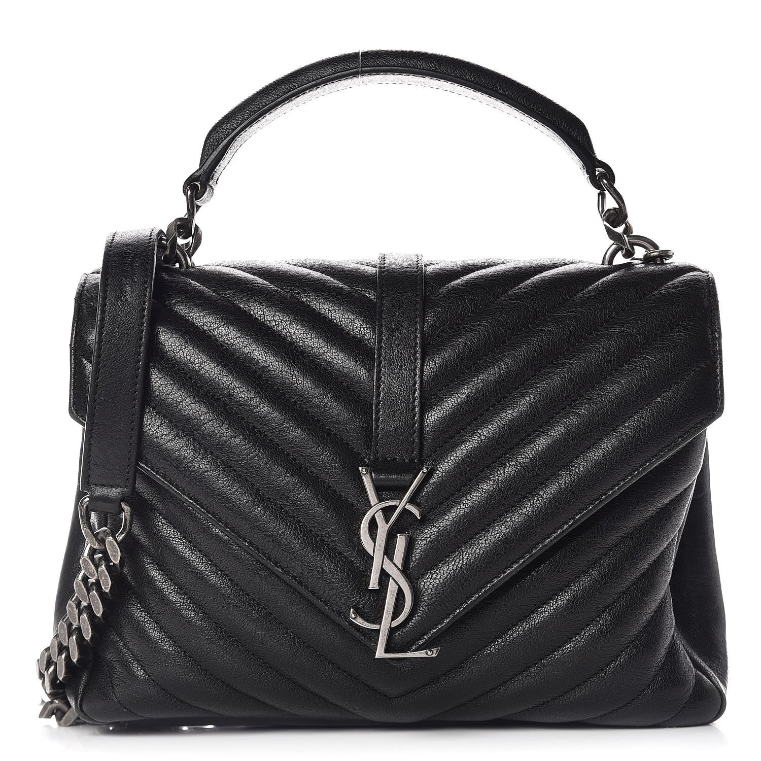 Saint Laurent Sheepskin Matelasse Chevron Monogram Medium College Bag Black 1 of 16