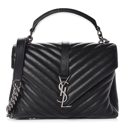 Saint Laurent Sheepskin Matelasse Chevron Monogram Medium College Bag Black 1 of 16