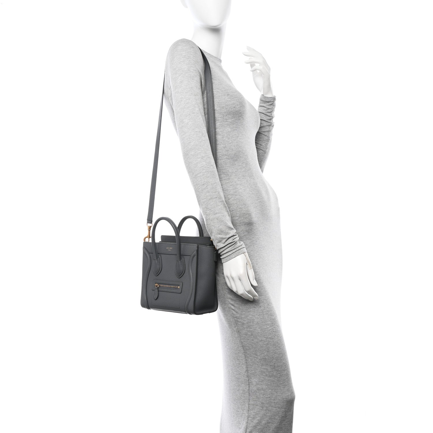 Celine Drummed Calfskin Nano Luggage Kohl 2 of 12