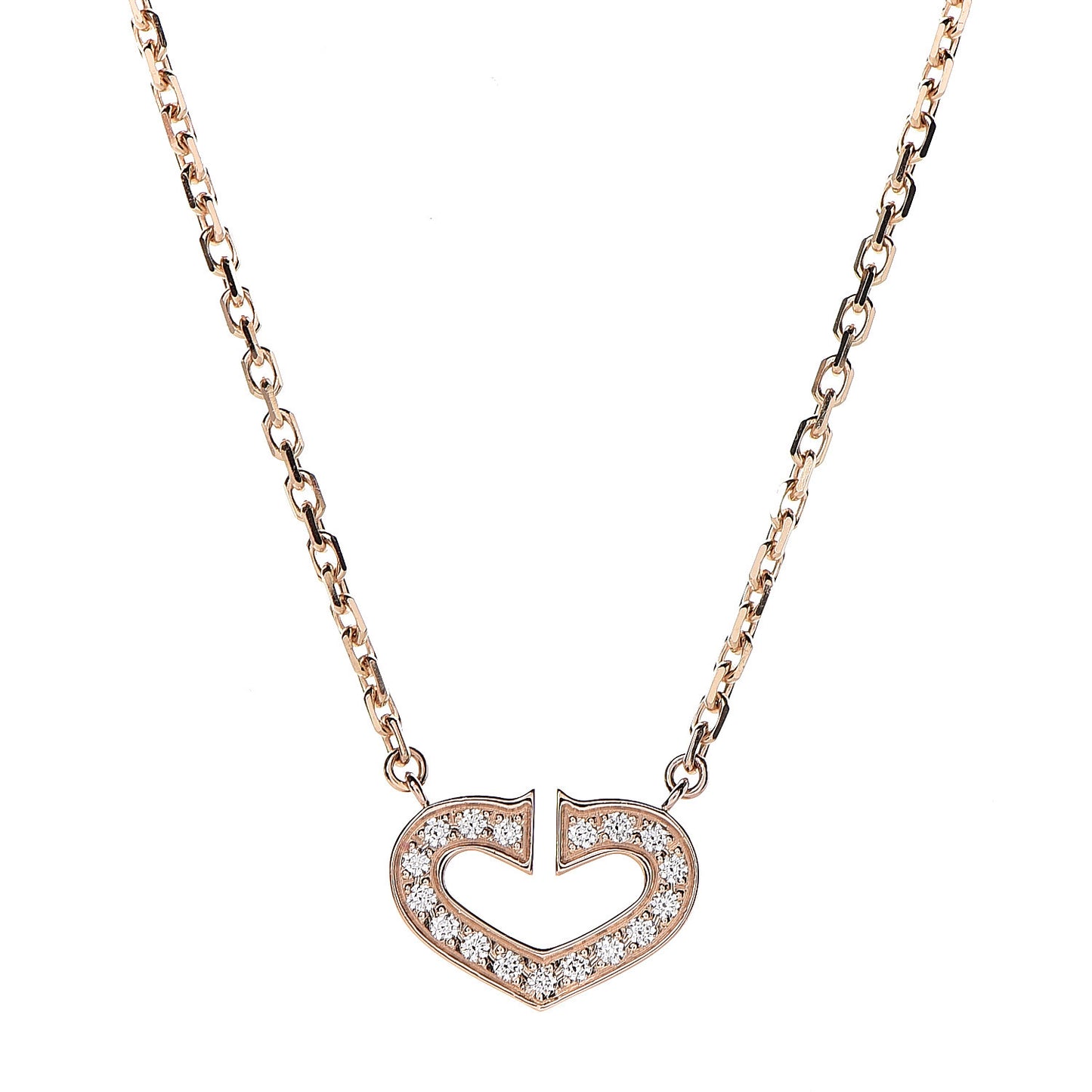 18K Pink Gold Diamond Hearts and Symbols Pave Necklace