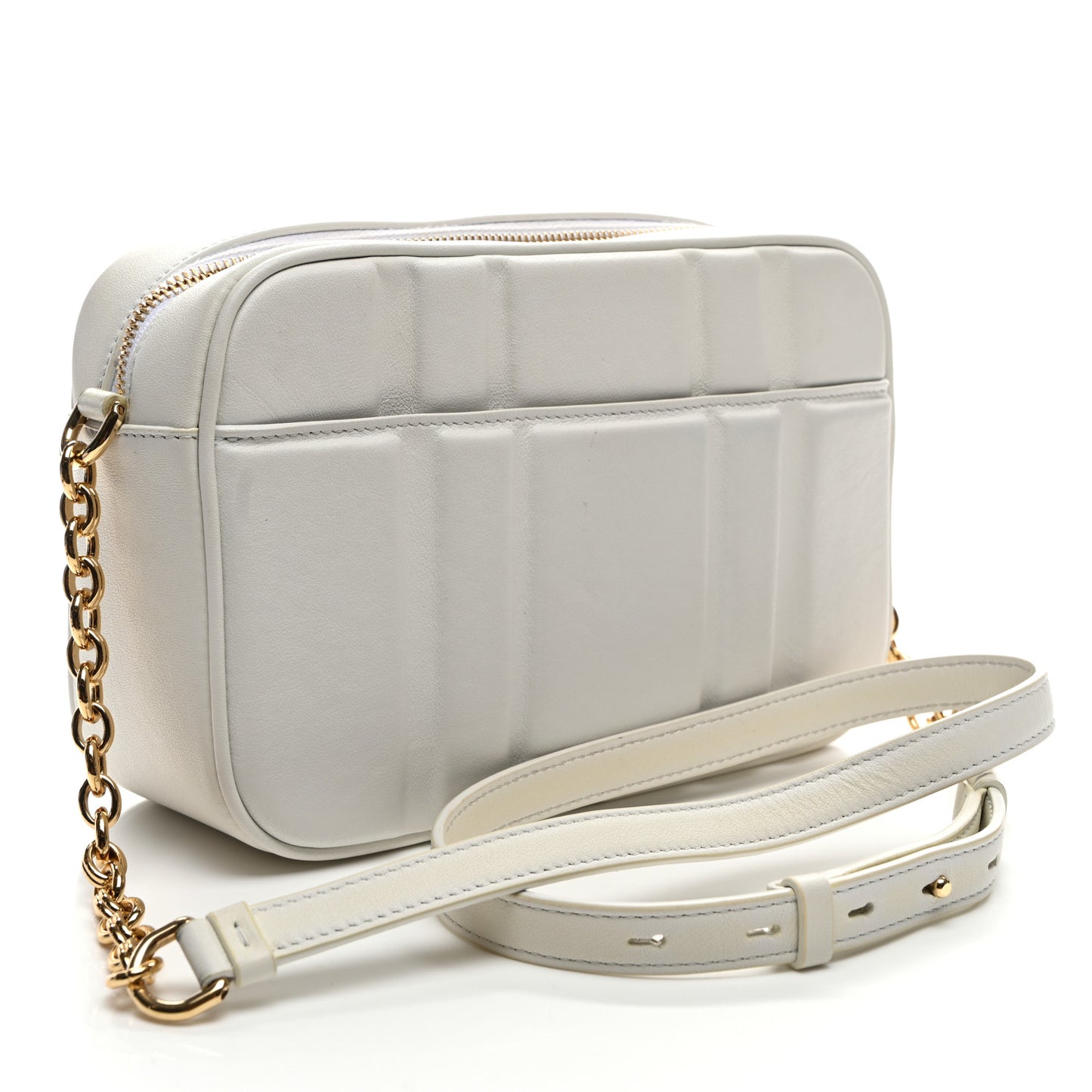 Calfskin Quilted Medium Gancini Camera Case Optic White