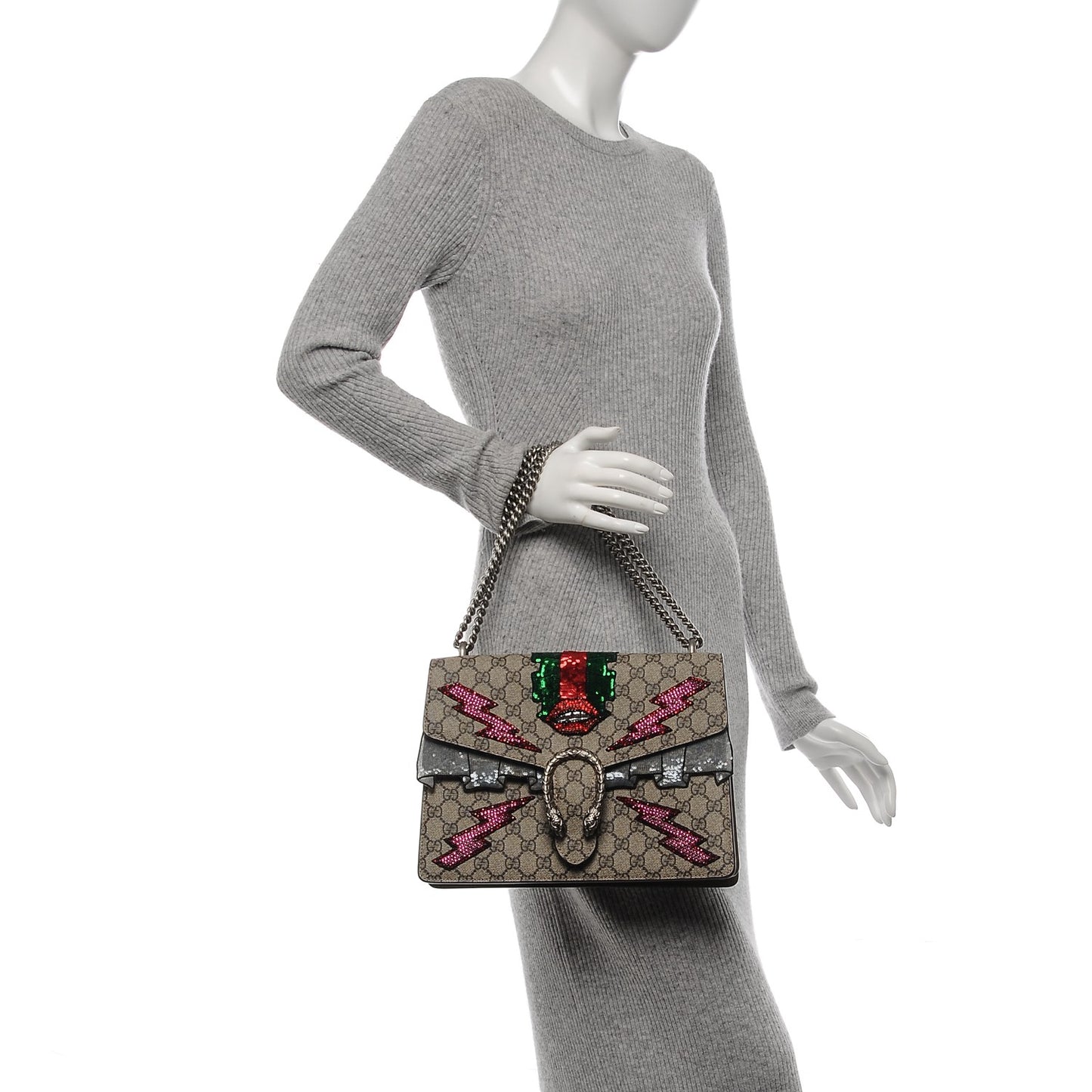 GG Supreme Monogram Lightning Embroidered Medium Dionysus Shoulder Bag Beige