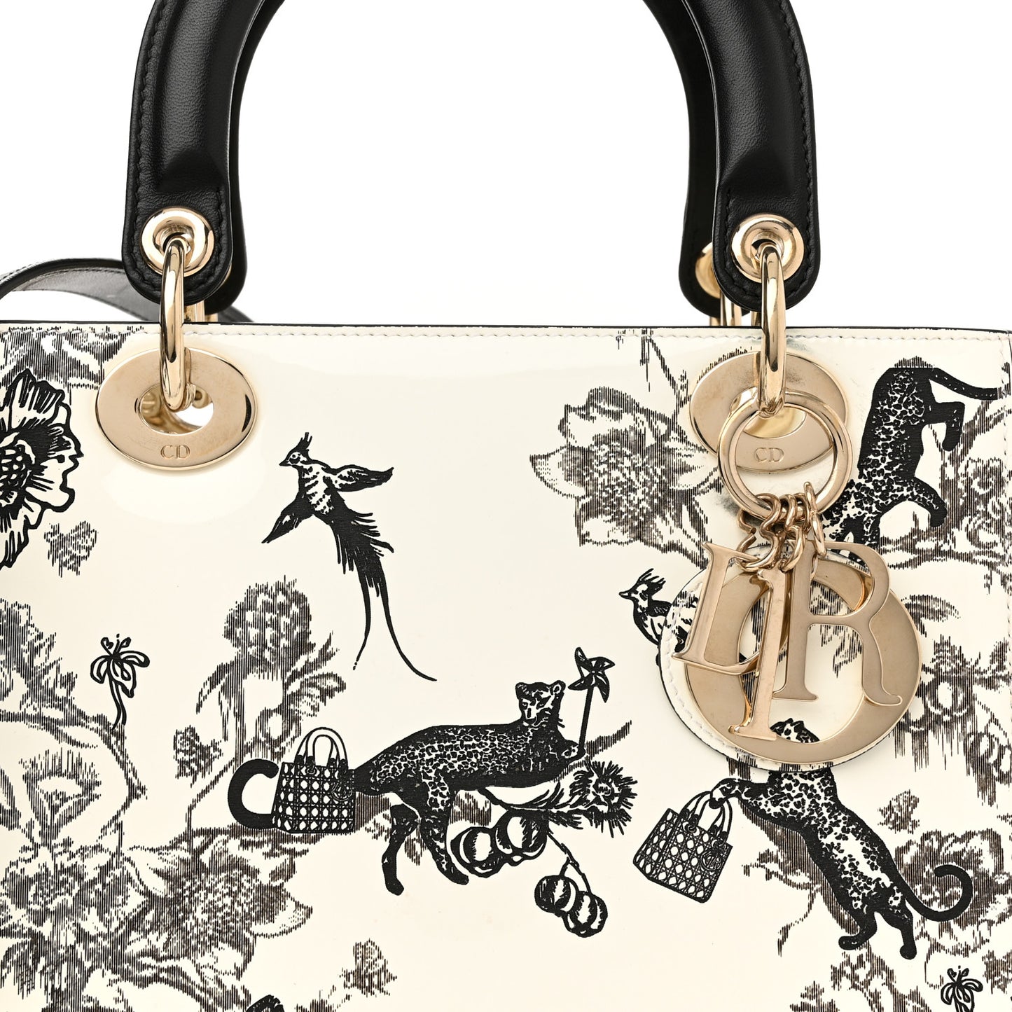 Patent Toile de Jouy Medium Lady Dior