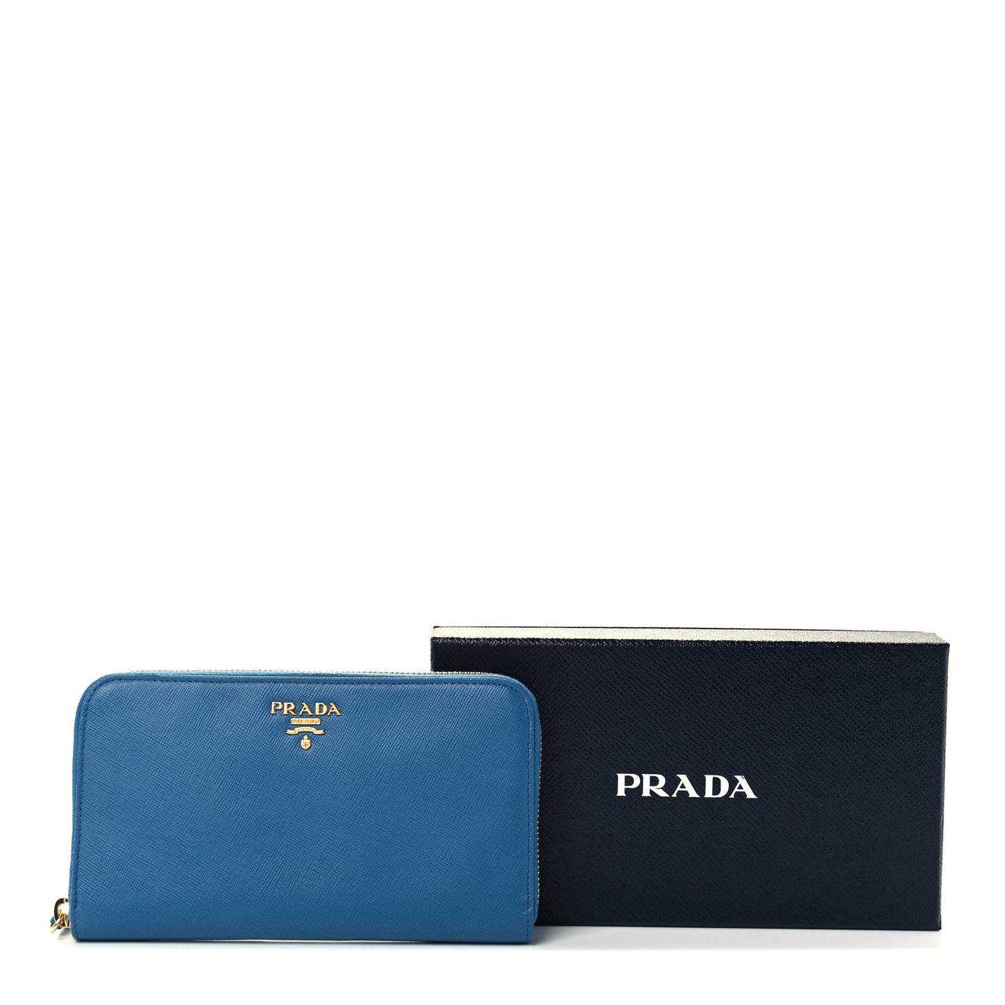 Saffiano Metal Zip Around Wallet Blue