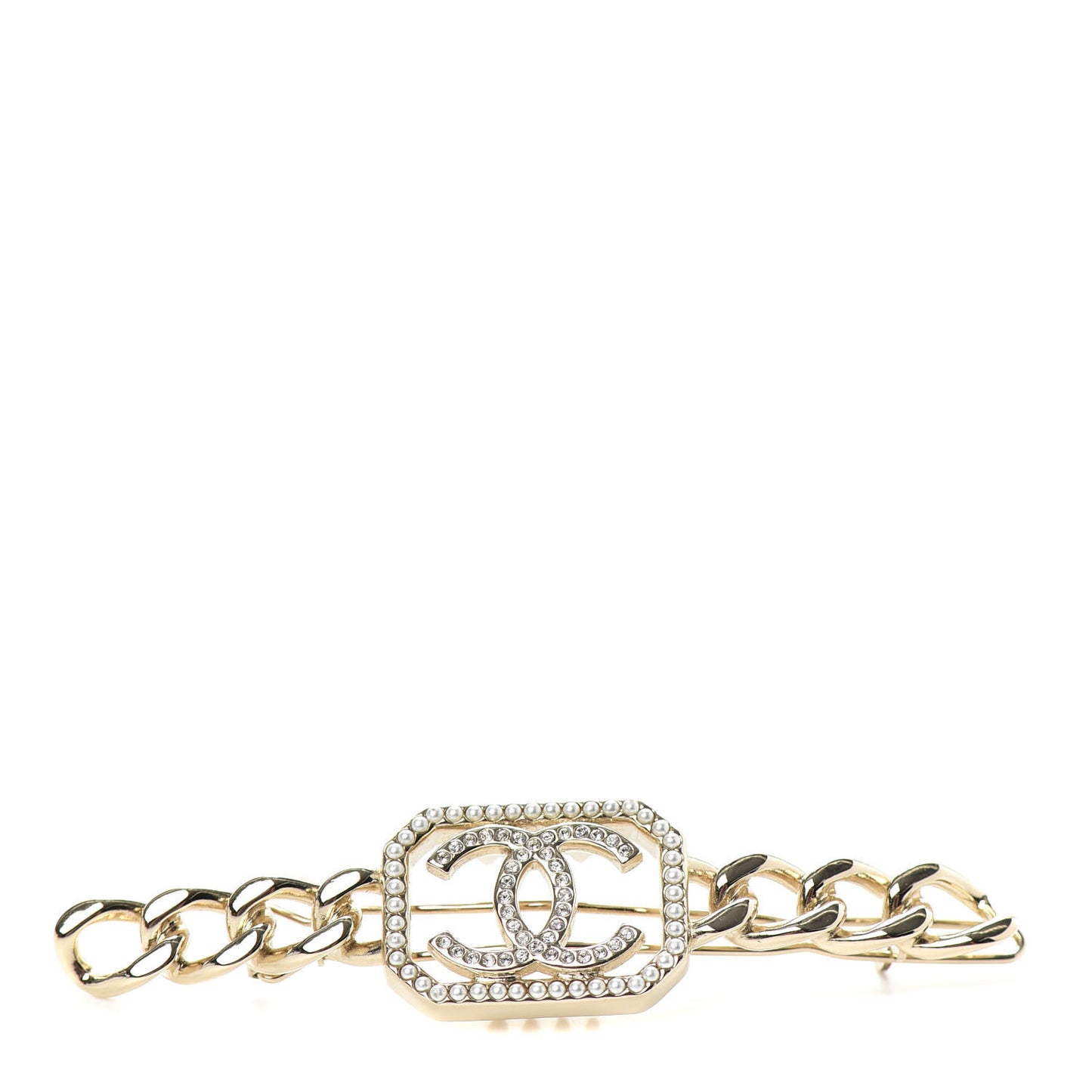 Crystal Chain CC Vendome Hair Clip Barrette Gold