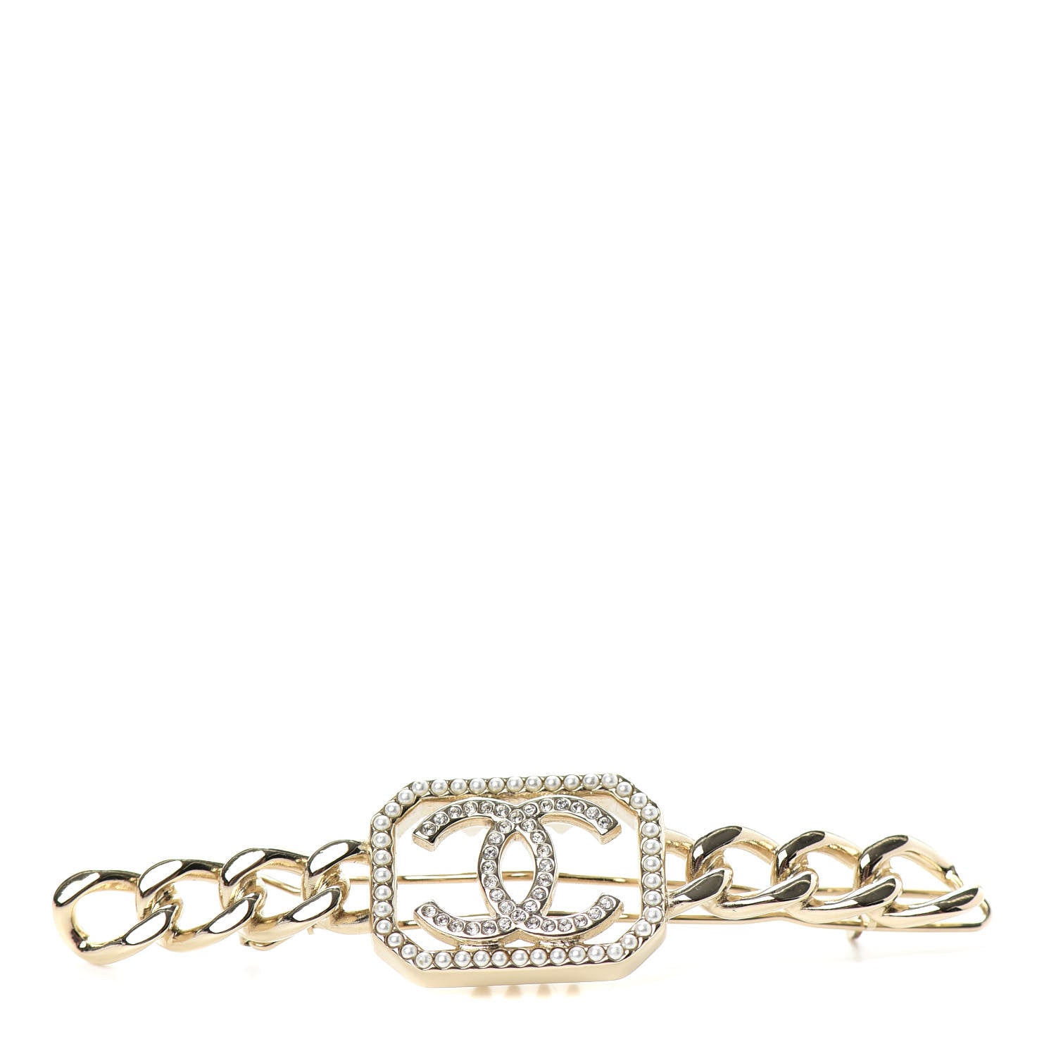 Chanel Crystal Chain CC Vendome Hair Clip Barrette Gold 1 of 3