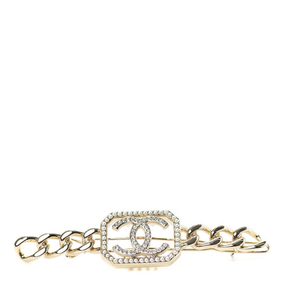 Chanel Crystal Chain CC Vendome Hair Clip Barrette Gold 1 of 3