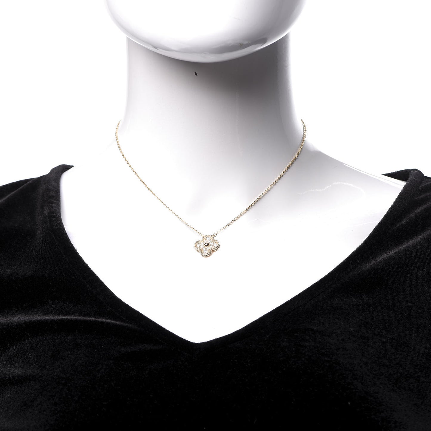 18K Yellow Gold Diamond Vintage Alhambra Pendant Necklace