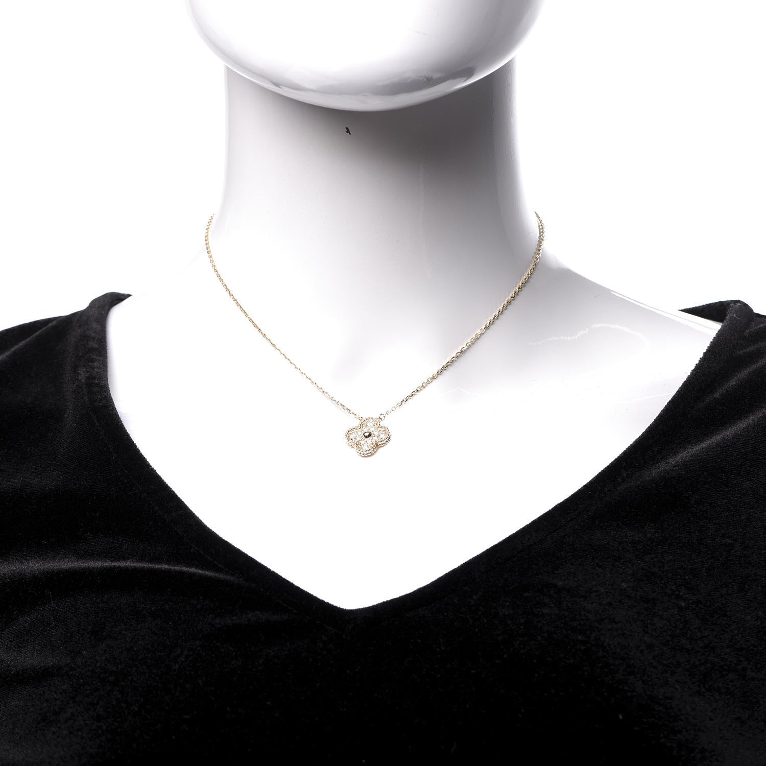 Van Cleef & Arpels 18K Yellow Gold Diamond Vintage Alhambra Pendant Necklace 2 of 7