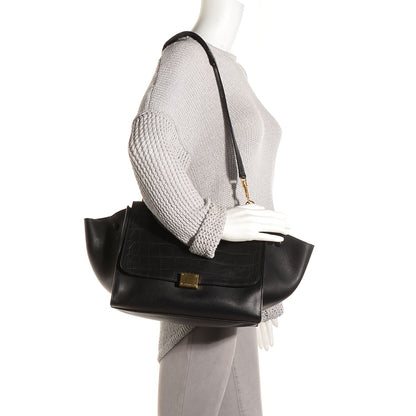 Celine Crocodile Embossed Medium Trapeze Black 2 of 8