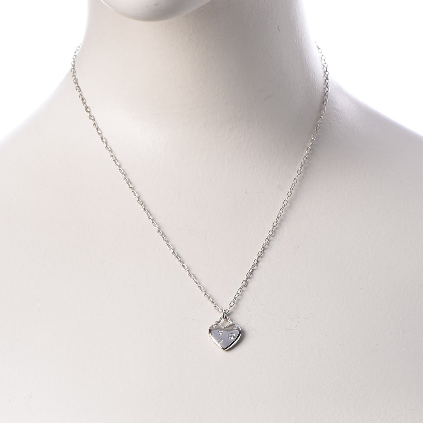 18K White Gold Diamond Etoile Small Heart Pendant Necklace
