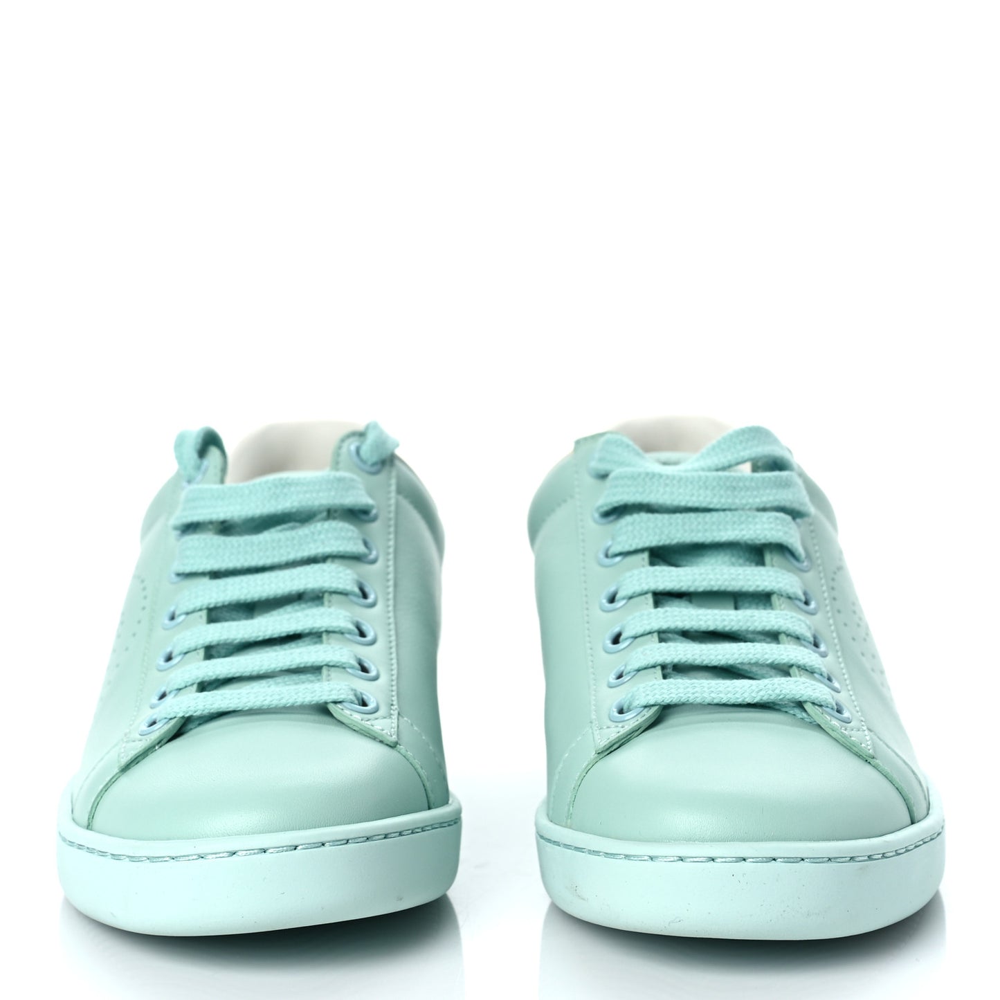 Calfskin Interlocking G Perforated Womens Ace Sneakers 35 Water Green Synthetic Green Garden