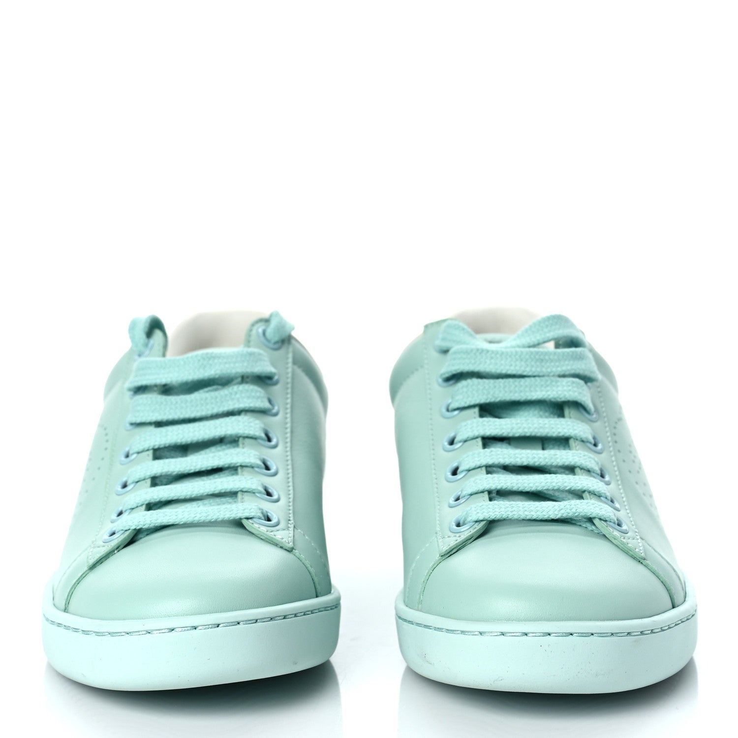 Gucci Calfskin Interlocking G Perforated Womens Ace Sneakers 35 Water Green Synthetic Green Garden 2 of 10