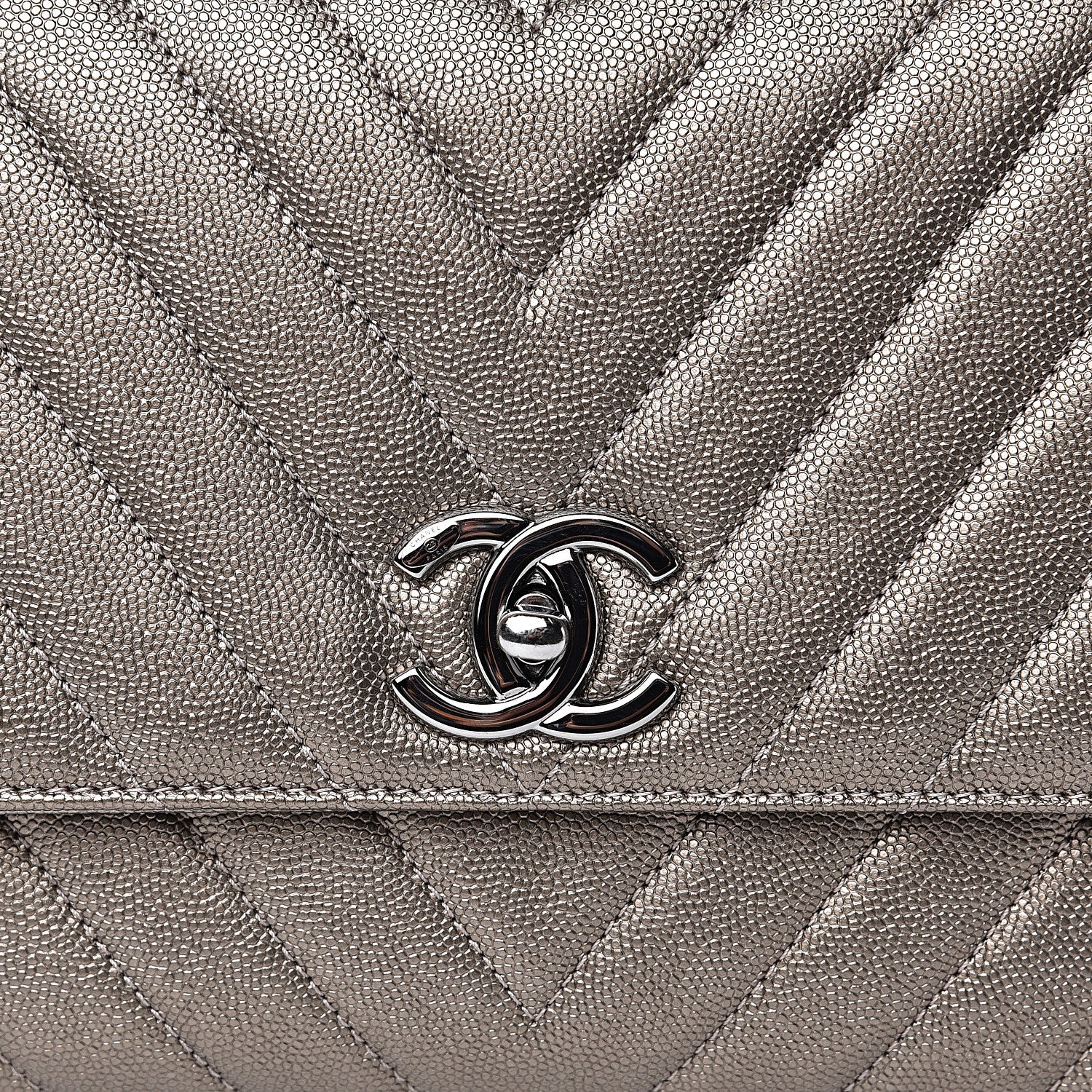 Chanel Metallic Caviar Chevron Quilted Small Coco Handle Flap Light Gold 7 of 11