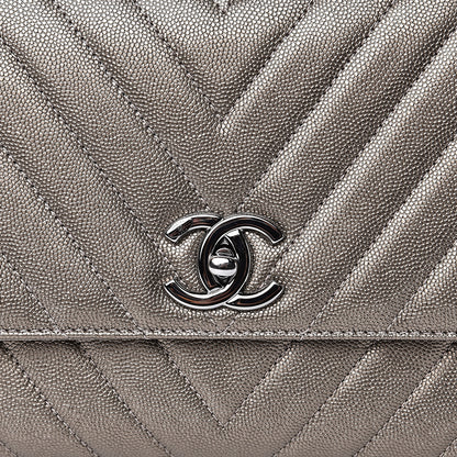 Chanel Metallic Caviar Chevron Quilted Small Coco Handle Flap Light Gold 7 of 11