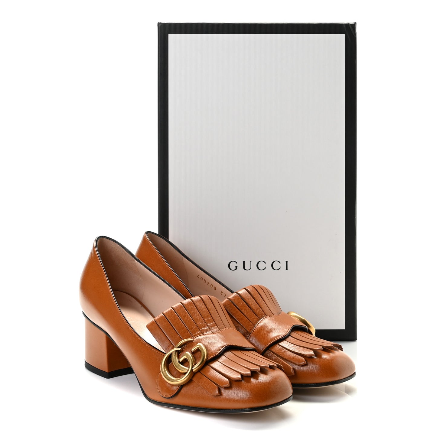 Malaga Kid GG Marmont Fringe 50mm Loafer Pumps 37 Cognac