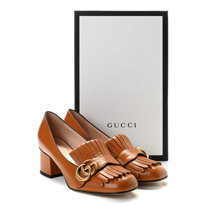 Gucci Malaga Kid GG Marmont Fringe 50mm Loafer Pumps 37 Cognac 8 of 8