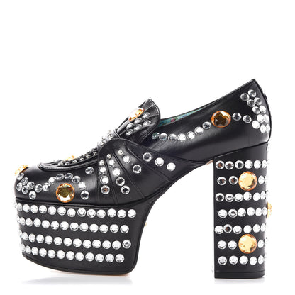 Gucci Malaga Kid Crystal Amilna Platform Loafer 38 Black 1 of 7