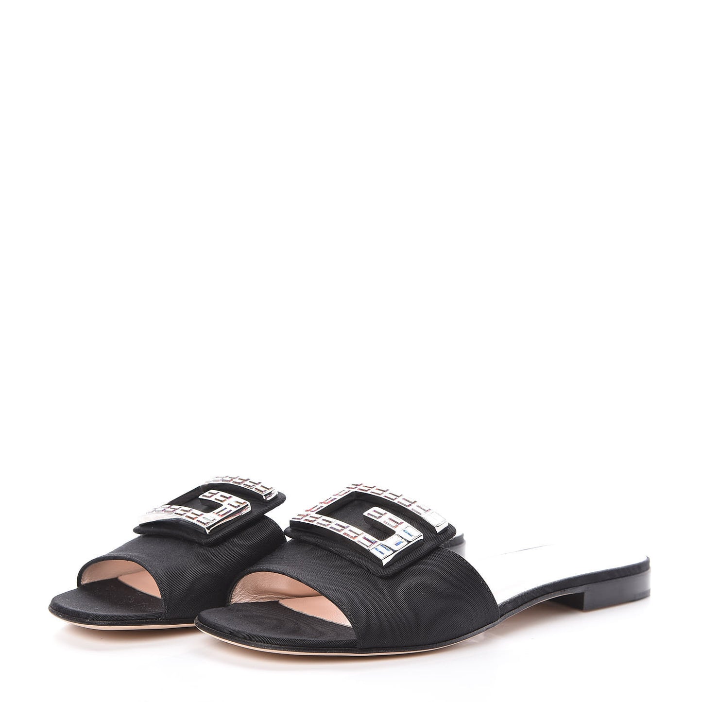 Moire Fabric Crystal Square G Madelyn Slide Sandals 38.5 Black