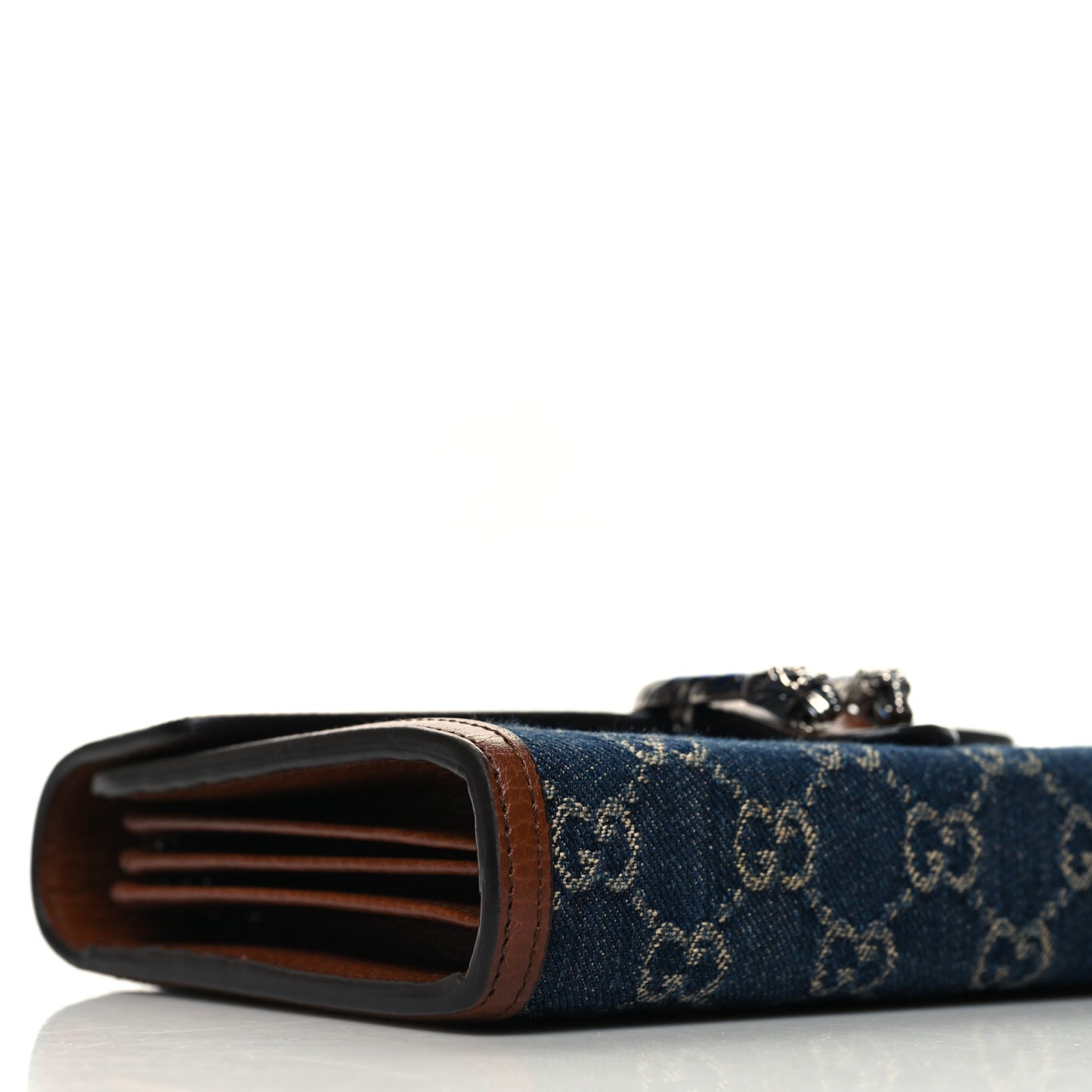 New Denim GG Monogram Dollar Calfskin Enamel Mini Dionysus Chain Wallet Blue Tea Cuir Epilog Electric Blue