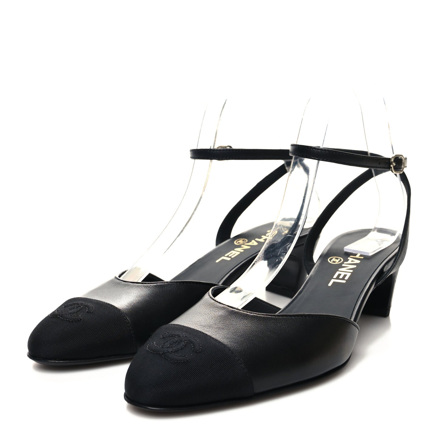 Lambskin Grosgrain Cap Toe CC Slingback Pumps 38 Black