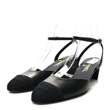 Chanel Lambskin Grosgrain Cap Toe CC Slingback Pumps 38 Black 3 of 8