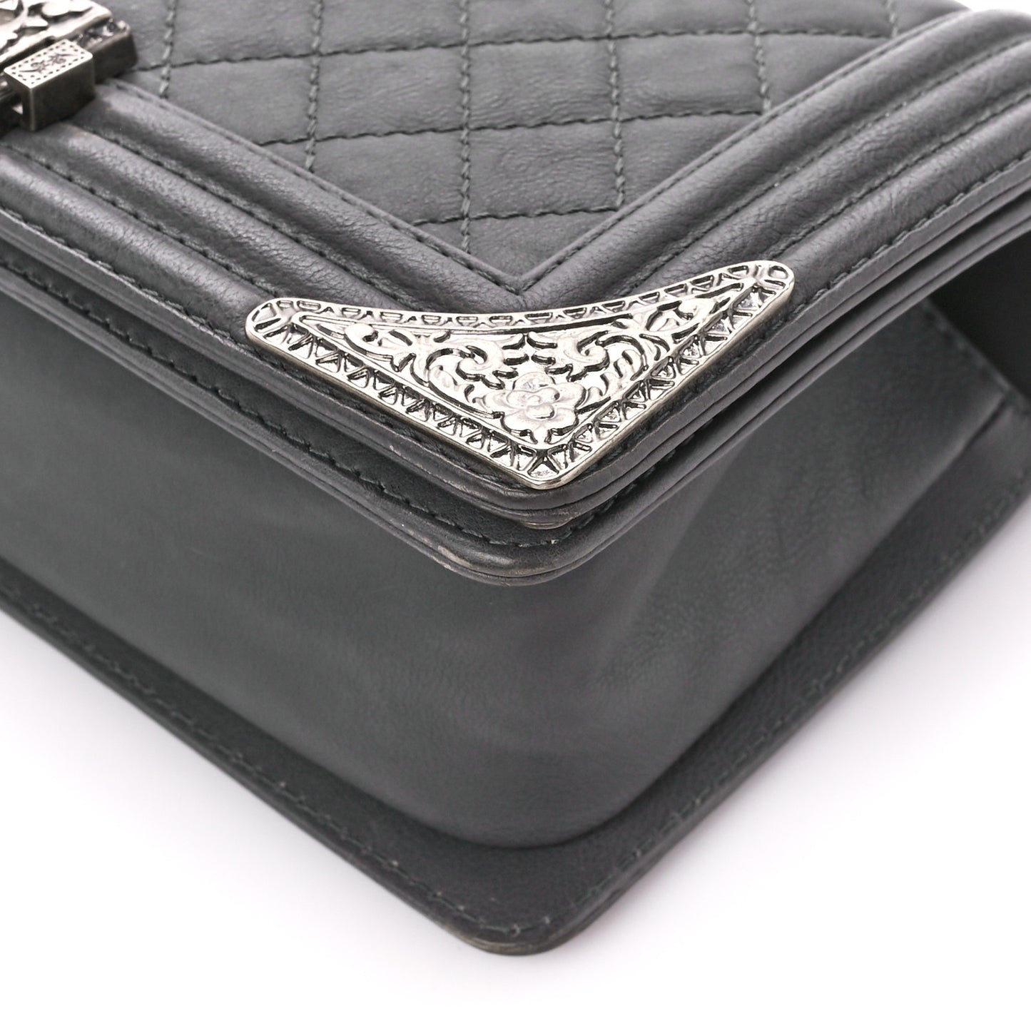 Calfskin Quilted Metal Embellished Paris Dallas Medium Boy Flap Grey