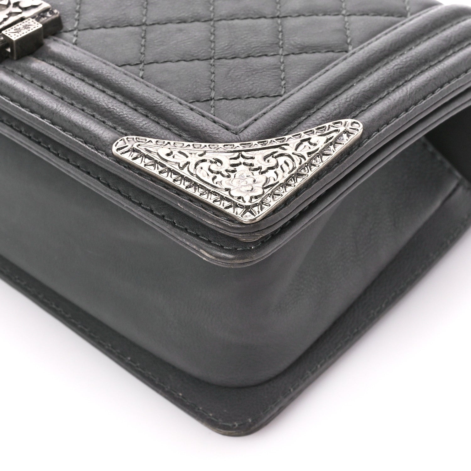 Chanel Calfskin Quilted Metal Embellished Paris Dallas Medium Boy Flap Grey 10 of 10