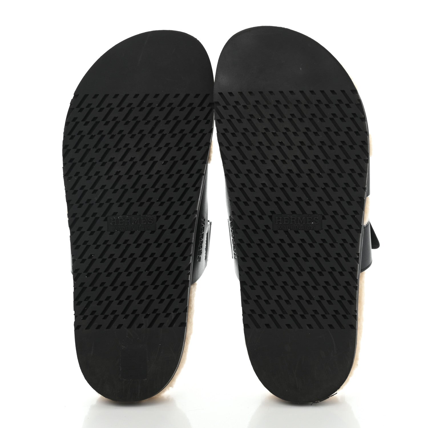 Hermes Veau Indios Woolskin Mens Chypre Sandals 42 Black Ecru 5 of 9