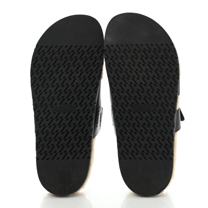 Hermes Veau Indios Woolskin Mens Chypre Sandals 42 Black Ecru 5 of 9