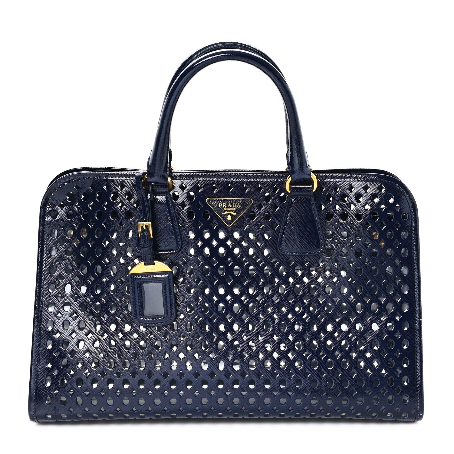 Prada Saffiano Vernice Perforated Tote Royal 1 of 11